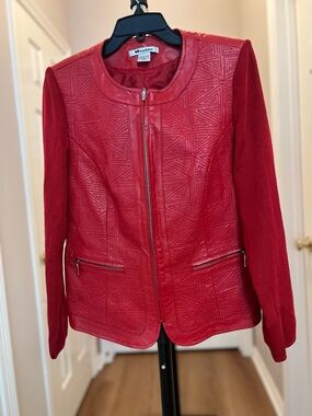 Nygard Collection Red Quilted Leather & Suede Zip Jacket